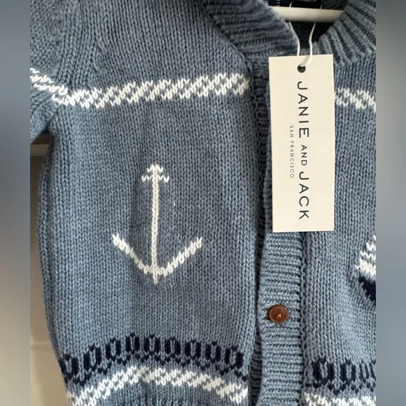 Blue Nautical Baby Cardigan Janie & jack kids 12-18 months NWT sailboat anchor - Picture 2 of 3